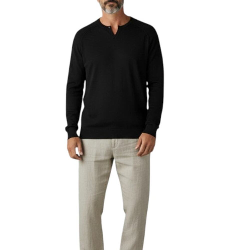 GOOD MAN V-Notch Merino Wool Sweater Men XXL Black Luxury Minimalistic Business